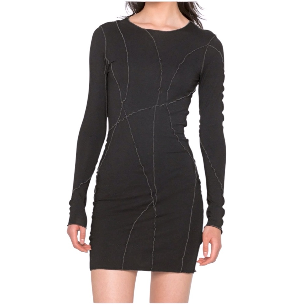 Weekday Black Ribbed Long Sleeve Bodycon Dress size XS